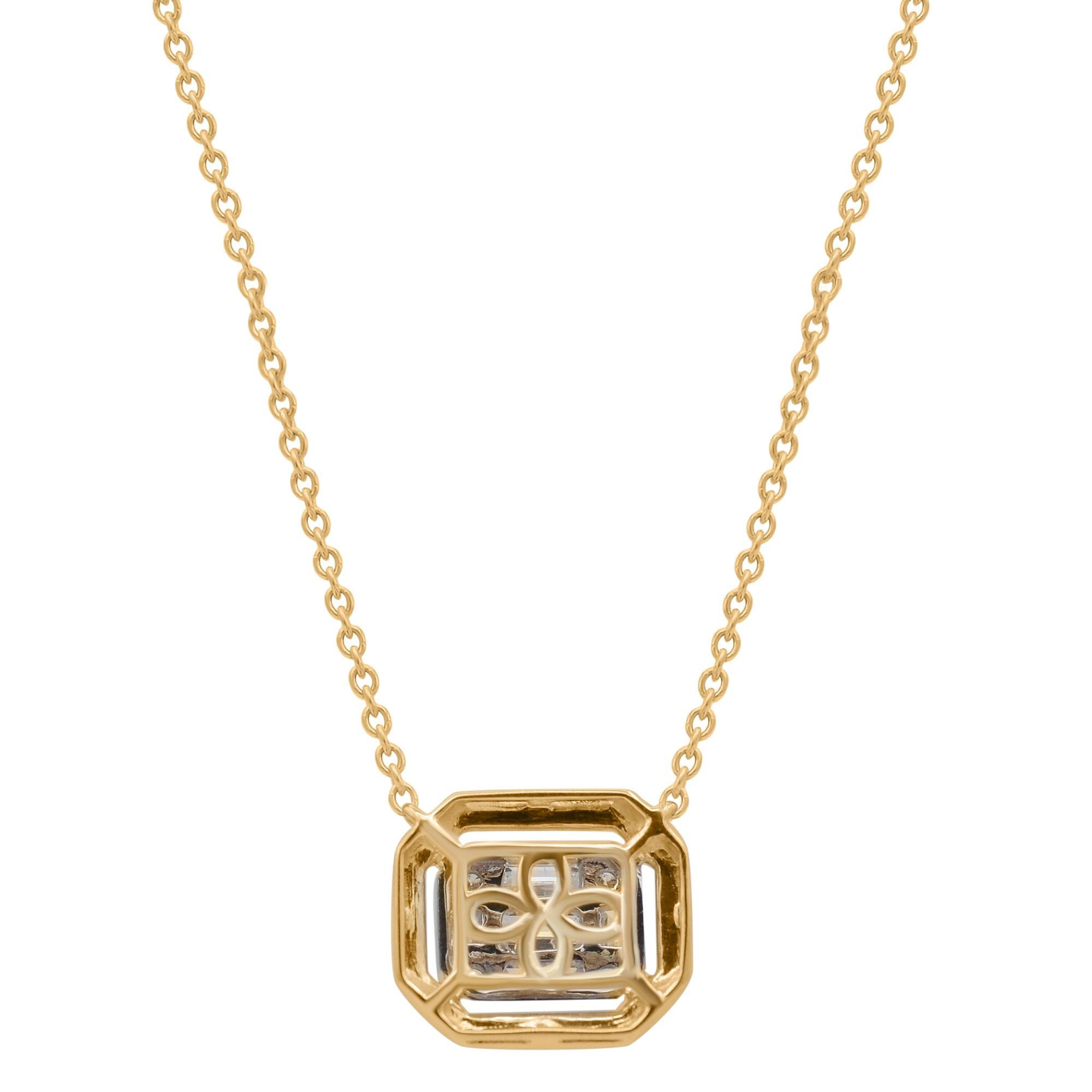 Modern TJD 0.50 Carat Baguette & Brilliant Cut Diamond 14K Yellow Gold Pendant Necklace For Sale