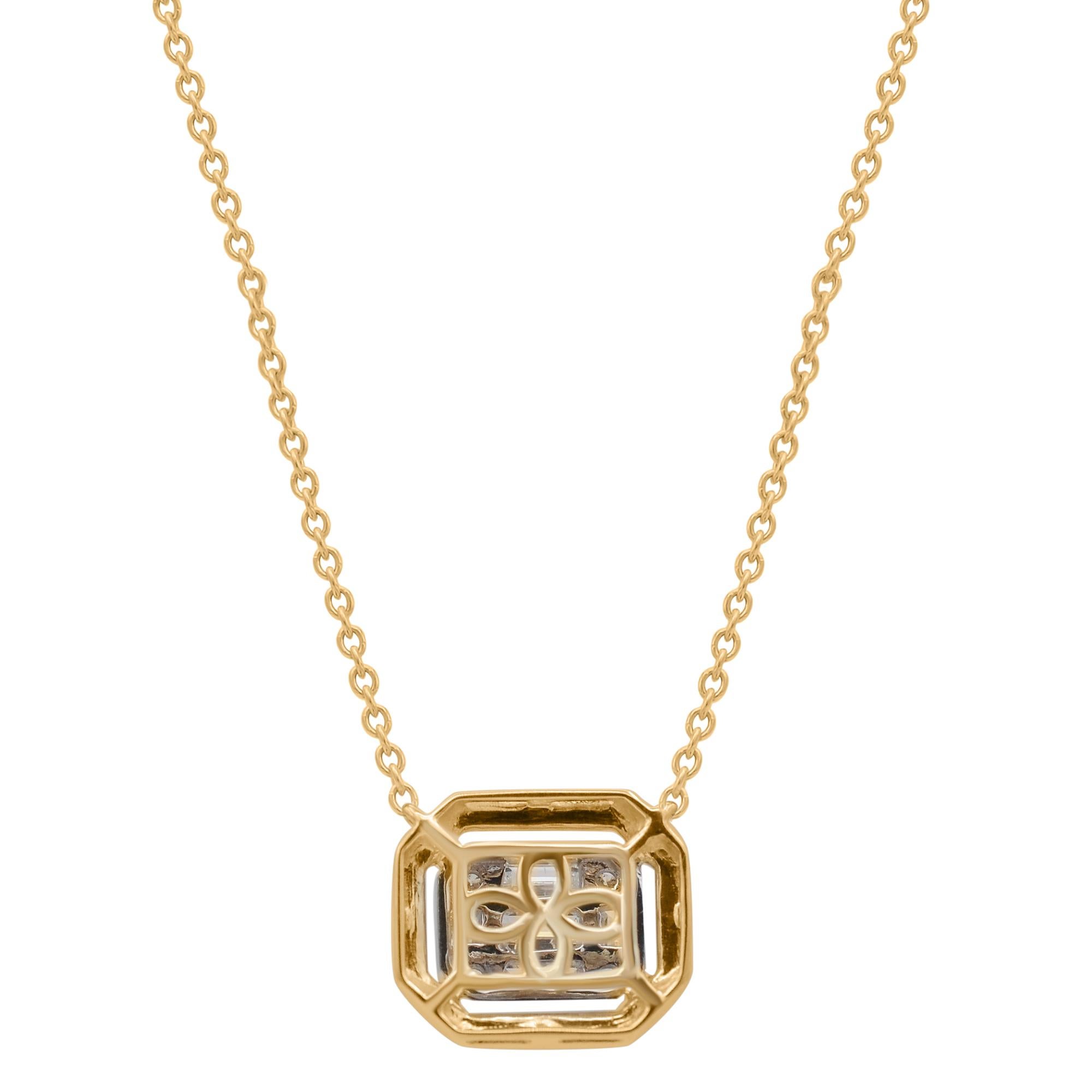 Modern TJD 0.50 Carat Baguette & Brilliant Cut Diamond 14K Yellow Gold Pendant Necklace For Sale