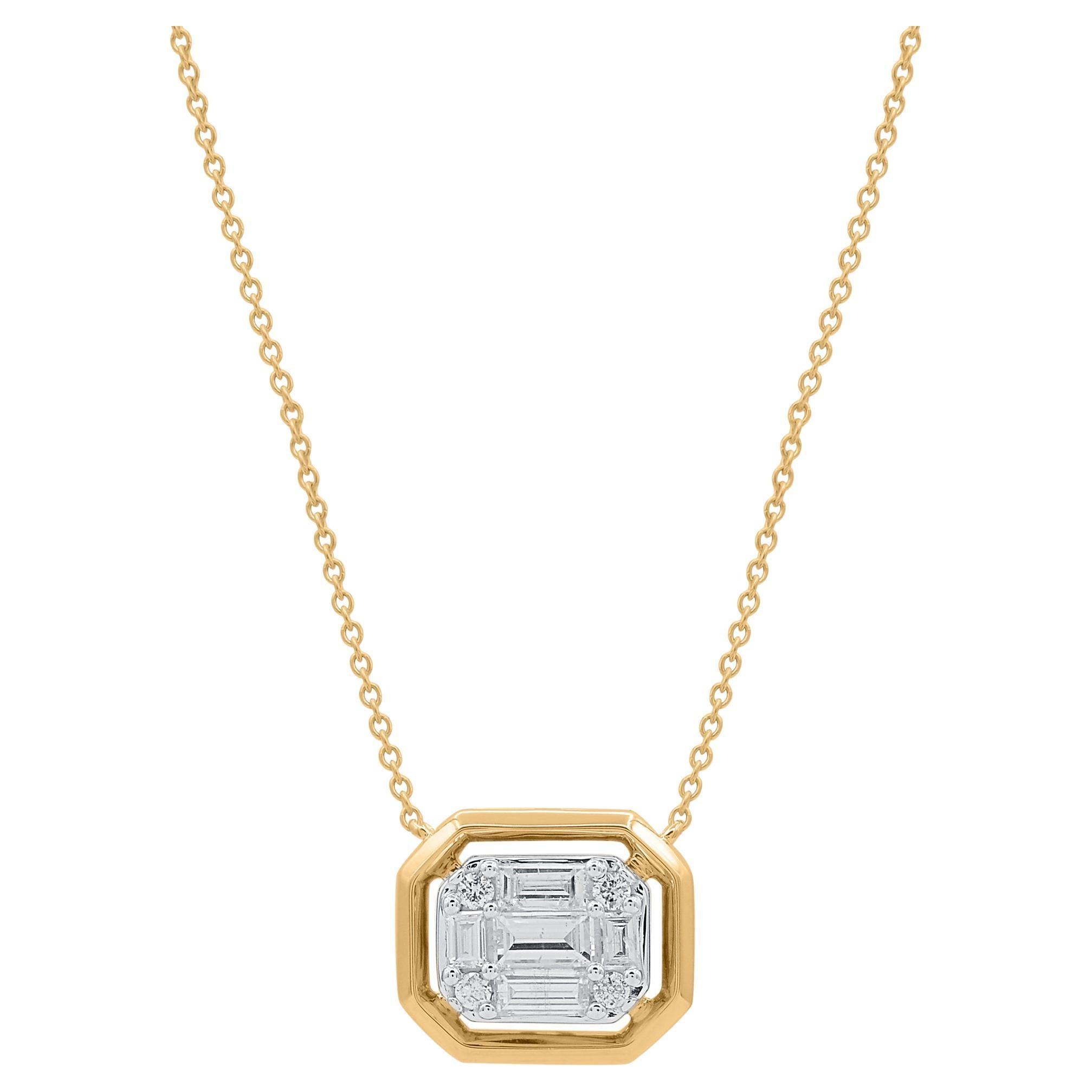 TJD 0.50 Carat Baguette & Brilliant Cut Diamond 14K Yellow Gold Pendant Necklace