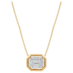 TJD 0.50 Carat Baguette & Brilliant Cut Diamond 14K Yellow Gold Pendant Necklace