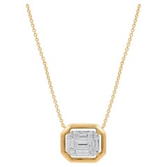 TJD 0.50 Carat Baguette & Brilliant Cut Diamond 18K Yellow Gold Pendant Necklace