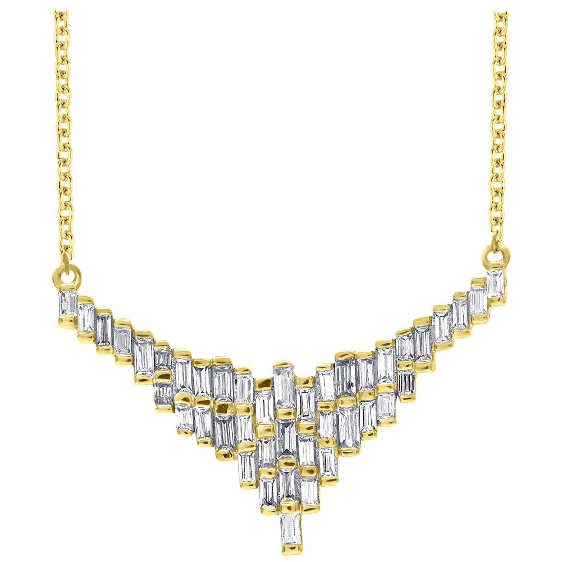 TJD Colgante de moda de oro amarillo de 18 quilates con diamante baguette de 0,50 quilates