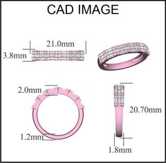 TJD 0.50 Carat Baguette & Round 14KT Yellow Gold 3-Row Diamond Wedding Band Ring