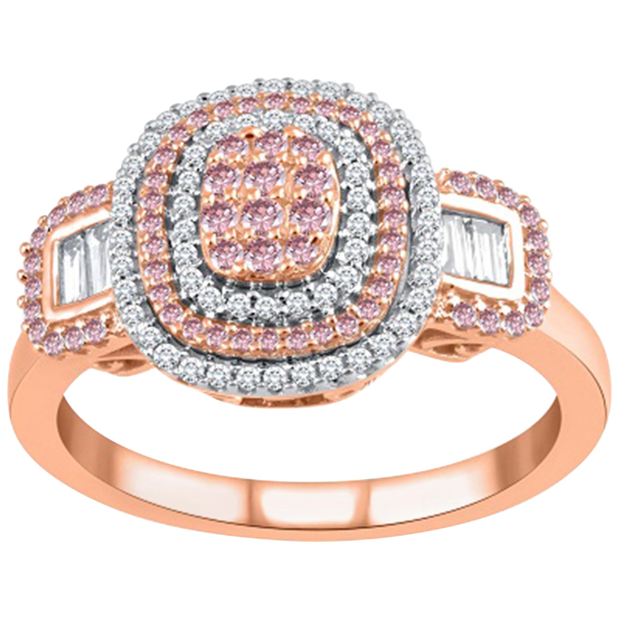 TJD 0.50 Ct Natural Pink Rosé & White Diamond 14 Karat Rose Gold Engagement Ring For Sale