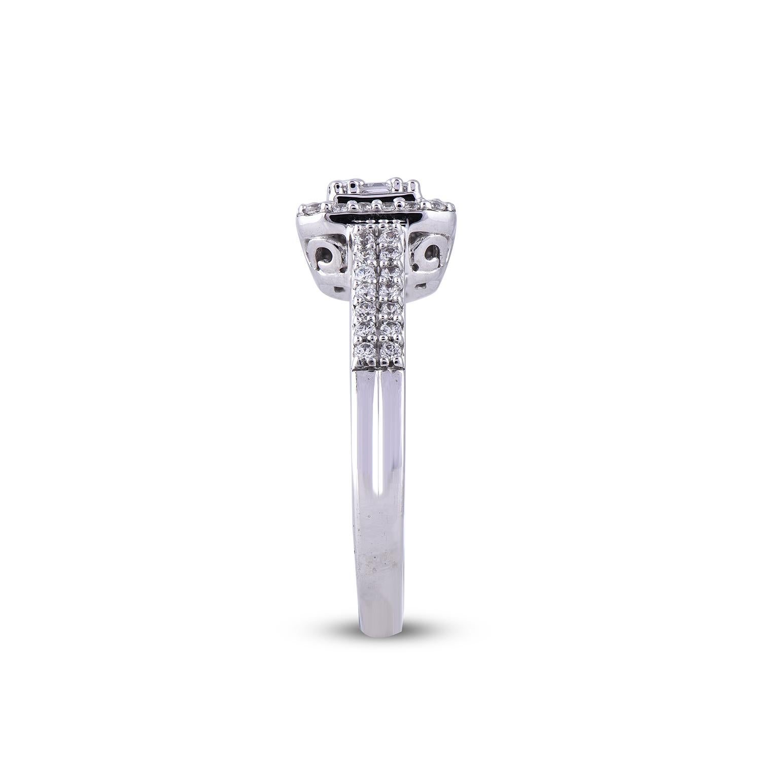 Art Deco TJD 0.50 Carat Baguette/Round Diamond 14 Karat White Gold Radiant Shape Ring For Sale