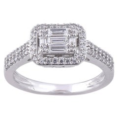 TJD 0.50 Carat Baguette/Round Diamond 14 Karat White Gold Radiant Shape Ring