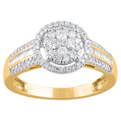 TJD 0,50 Karat Baguette & runder Diamant 14KT Gelbgold Halo Verlobungsring