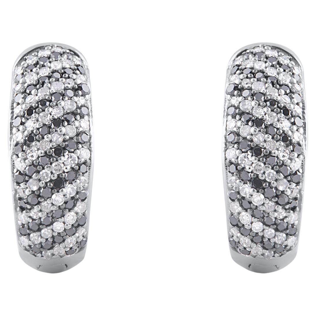 TJD 0.50 Carat Black treated & White Diamond 14KT Gold Huggie Hoop Earrings For Sale