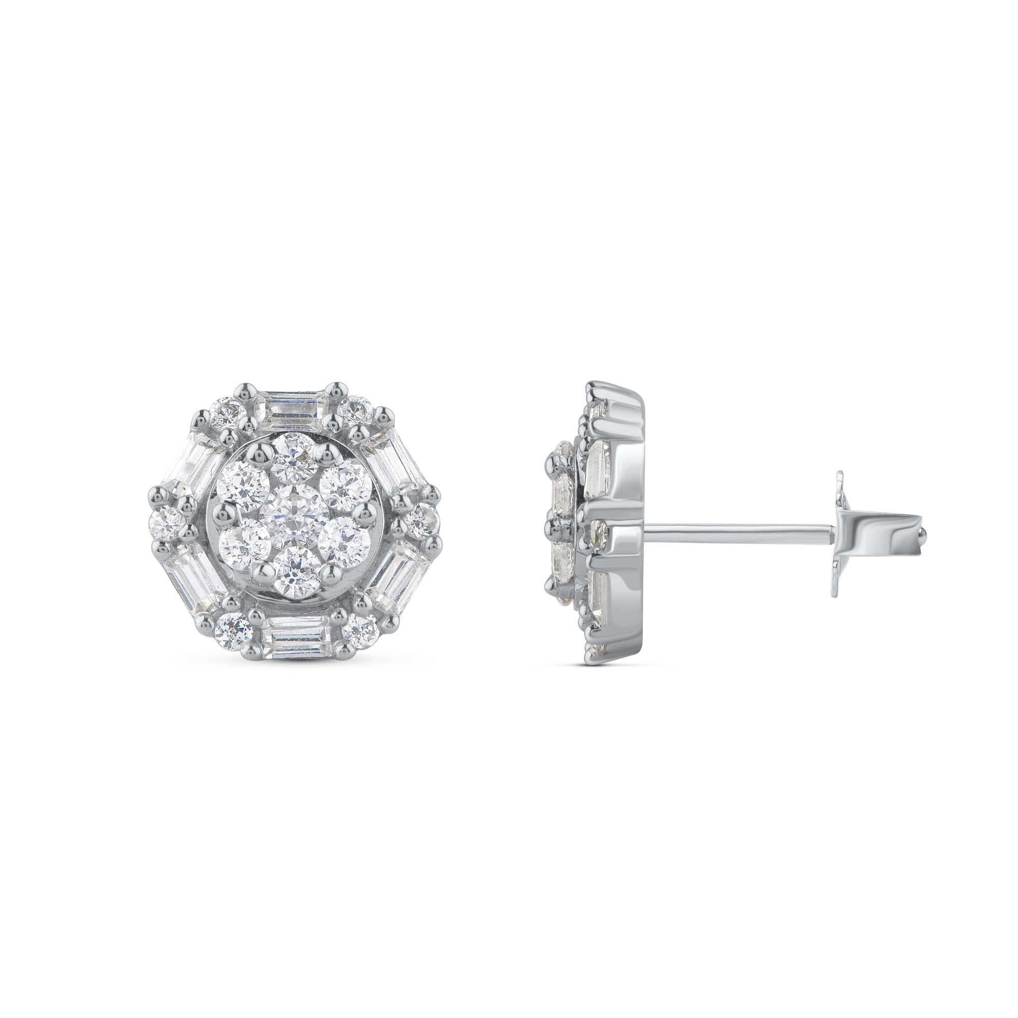 round and baguette diamond earrings