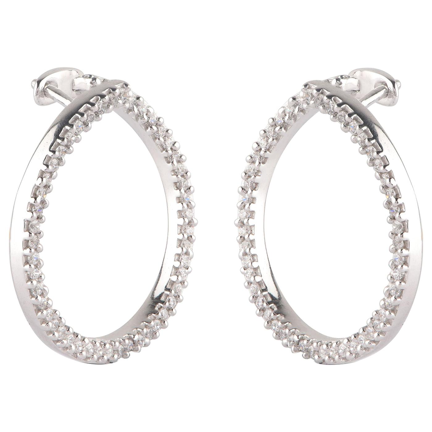 TJD 0.50 Carat Diamond 18 Karat White Gold  Twist Hoop Earrings