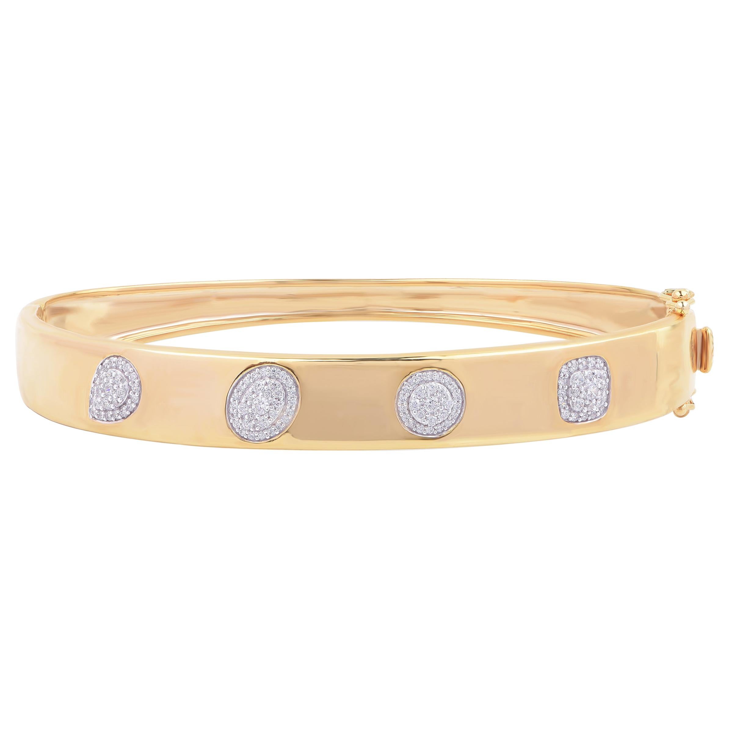 Bracelet jonc de créateur en or jaune 18 carats à grappes de diamants 0,50 carat TJD en vente