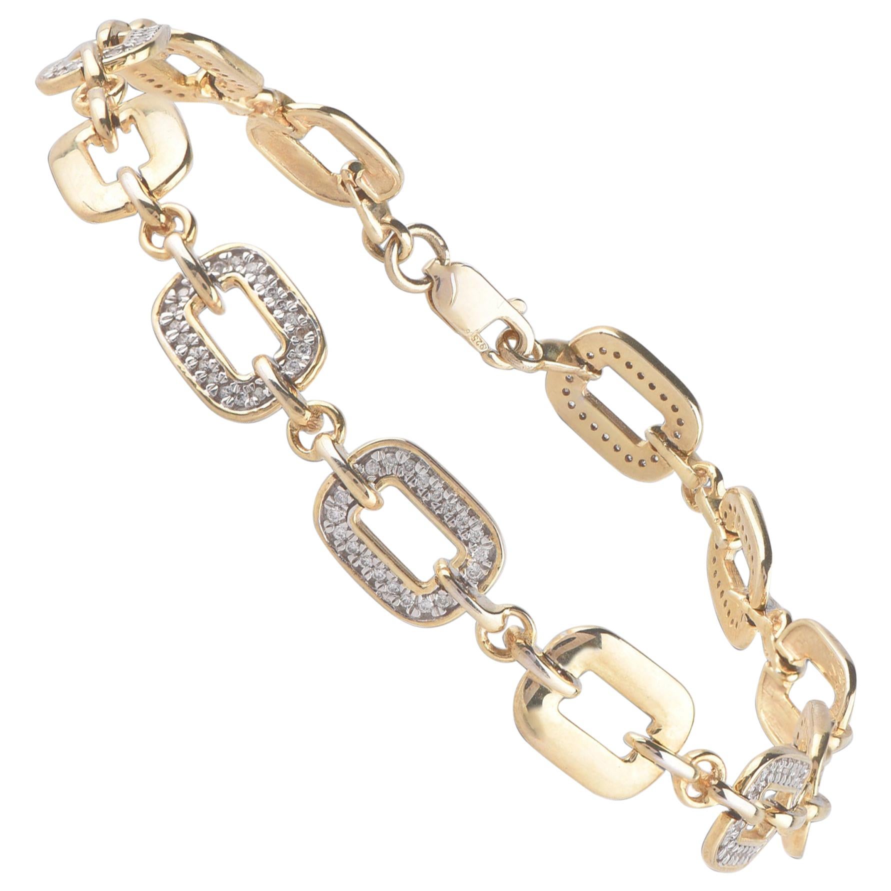 TJD 0.50 Carat Diamond 18 Karat Yellow Gold Cushion Shaped Link Bracelet