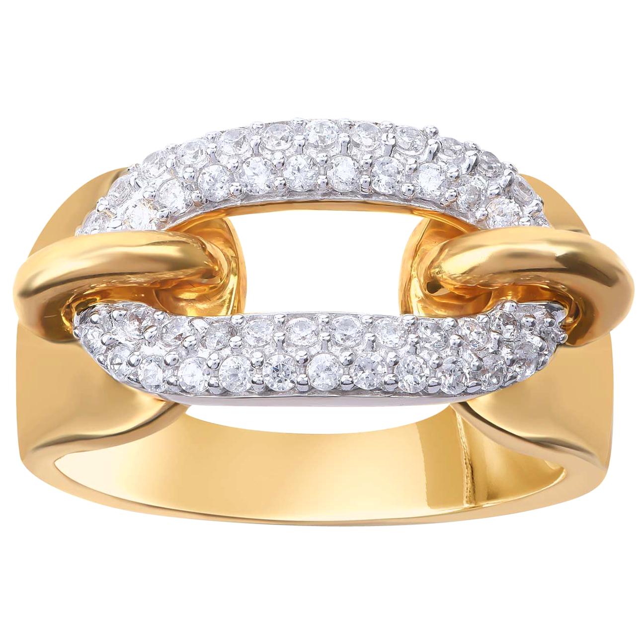 TJD 0.50 Carat Diamond 18 Karat Yellow Gold Beautiful Buckle Motif Ring For Sale