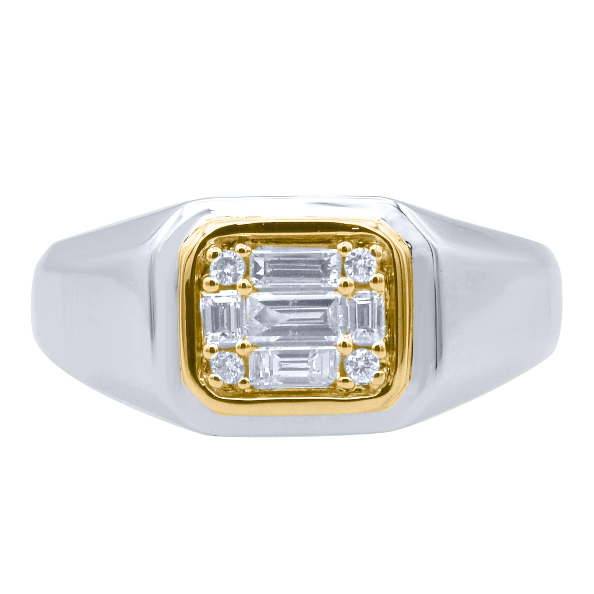 Contemporary TJD 0.50 Carat Brilliant Cut & Baguette Diamond 18KT Two Tone Gold Wedding Ring For Sale