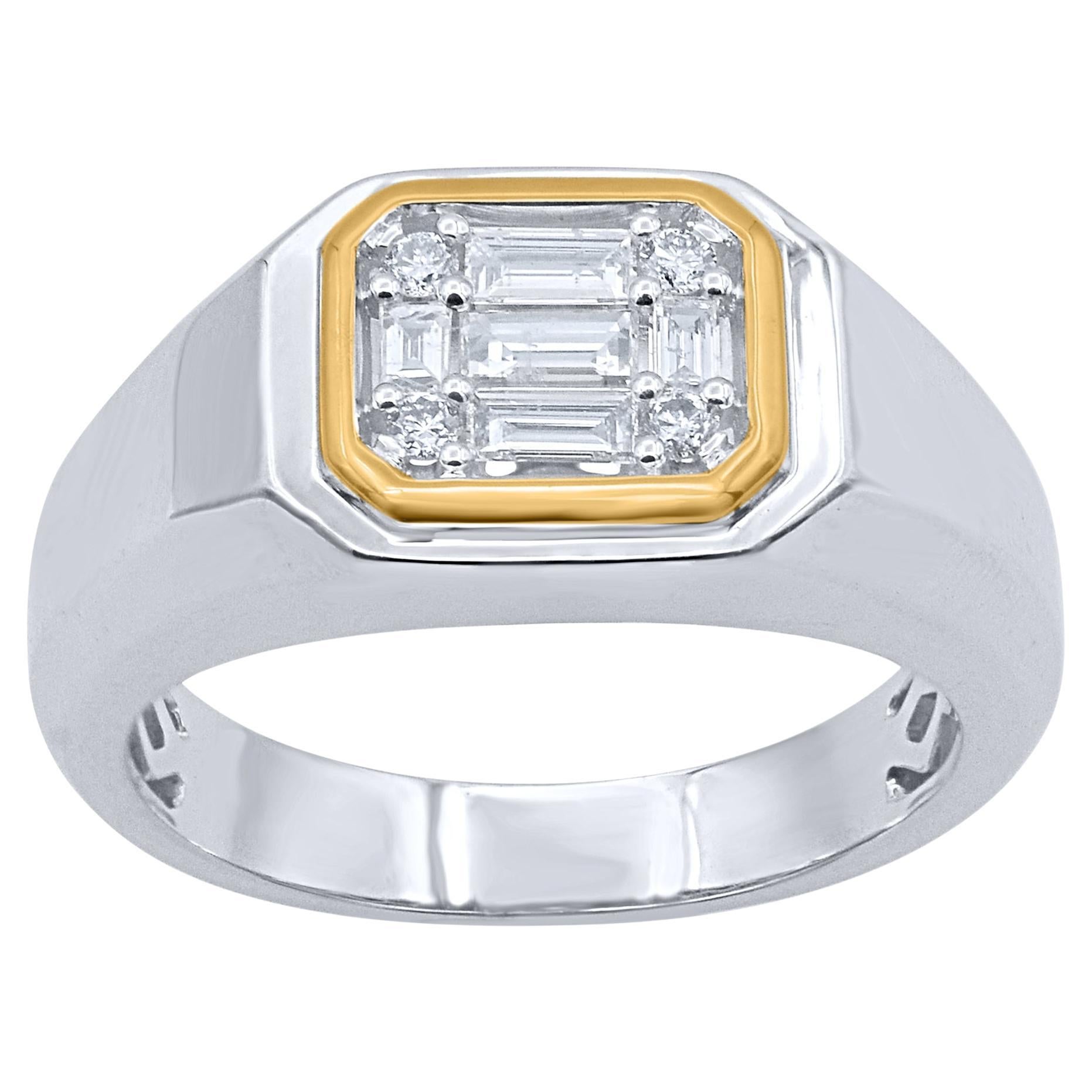 TJD 0,50 Karat Brillantschliff & Baguette Diamant 18KT Zwei-Ton-Gold Ehering