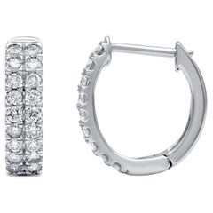 TJD 0,50 Carati Diamante Taglio Brillante Oro 14 Carati Orecchini Huggie Hoop a Due File