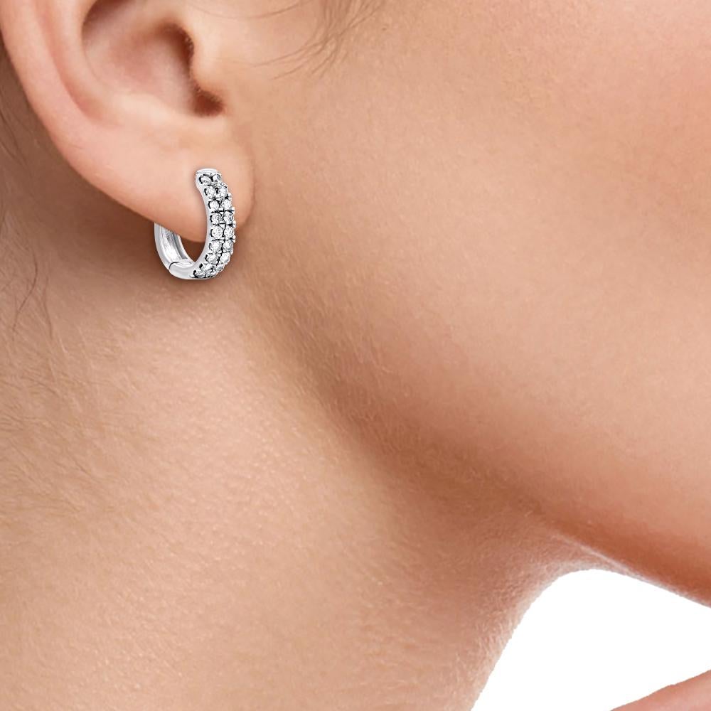TJD Boucles d'oreilles à deux rangs en or 14 carats avec diamant taille brillant de 0.50 carat Neuf - En vente à New York, NY