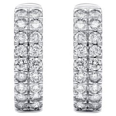 TJD 0.50 Carat Brilliant Cut Diamond 14 Karat Gold Two Row Huggie Hoop Earrings