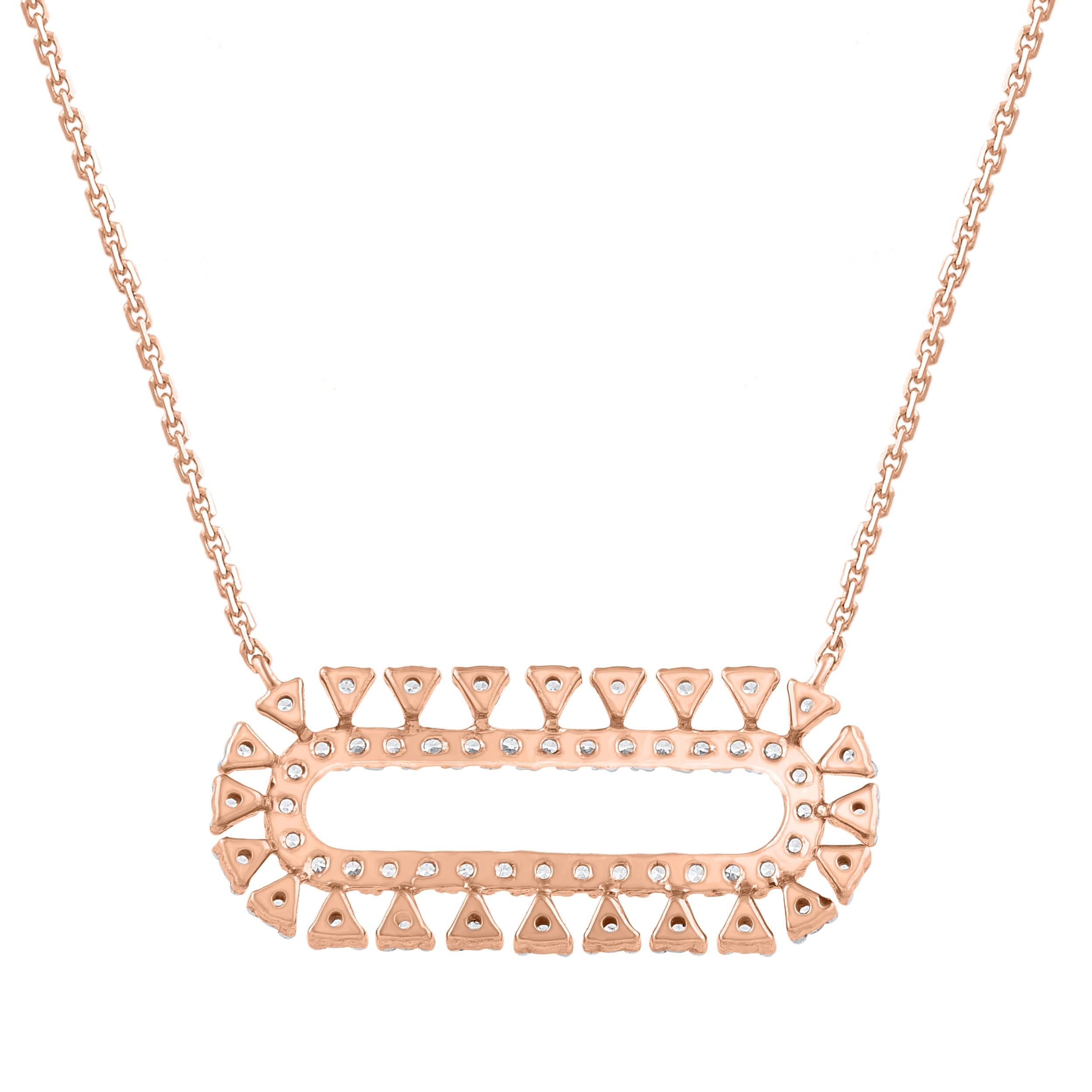 Contemporary TJD 0.50 Carat Brilliant Cut Diamond 14 Karat Rose Gold Horizontal Bar Necklace For Sale