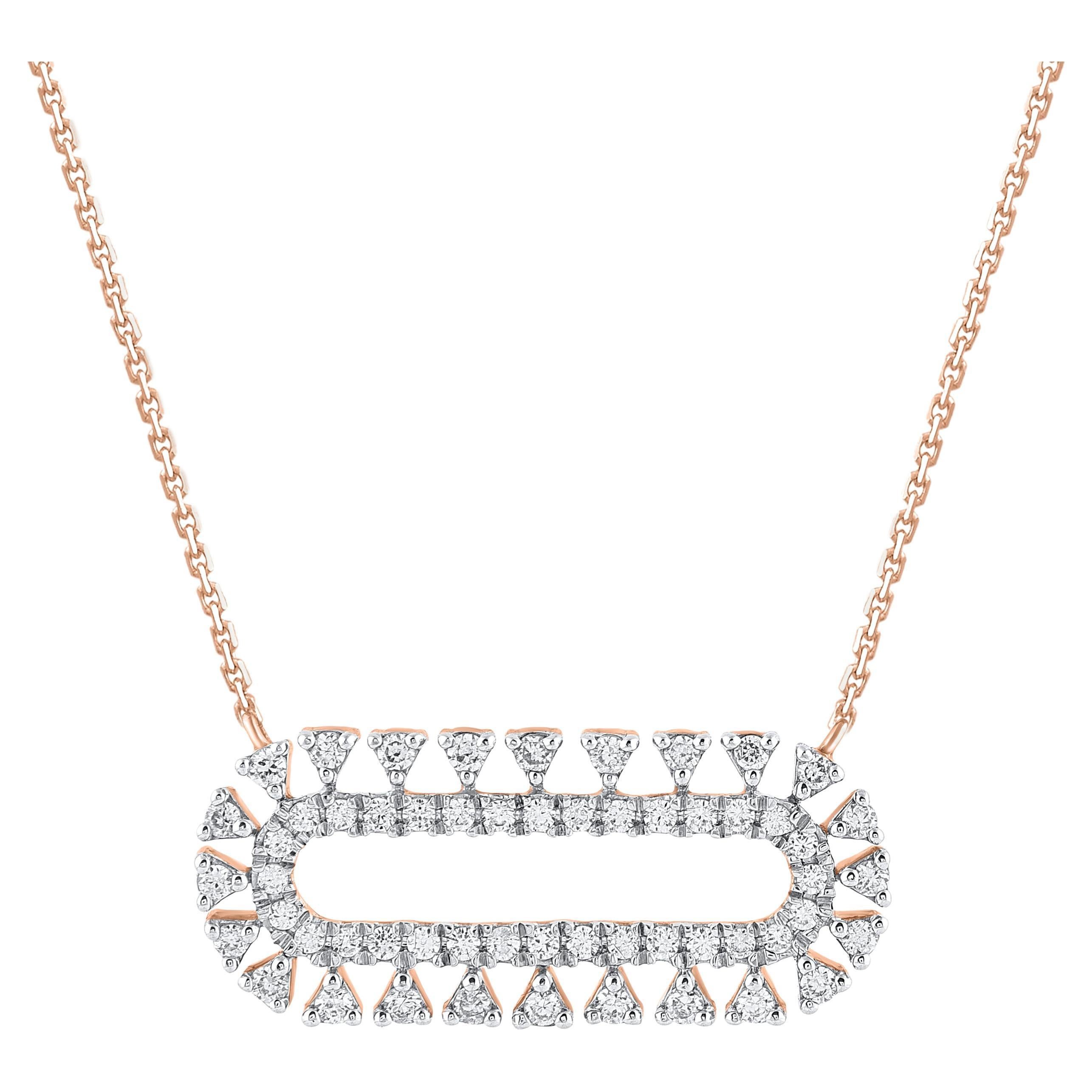TJD Collier à barres horizontales en or rose 14 carats avec diamant taille brillant de 0,50 carat