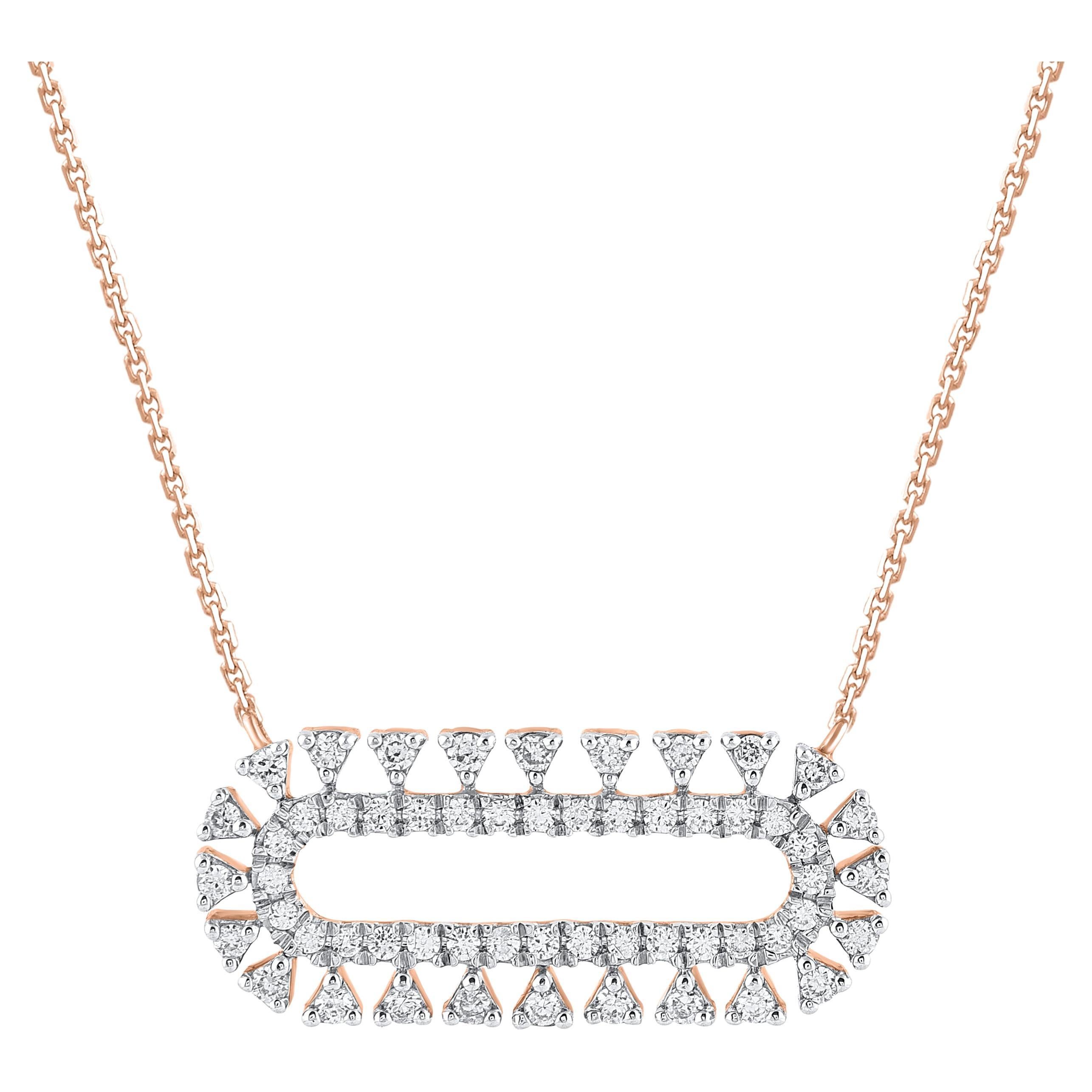 TJD 0.50 Carat Brilliant Cut Diamond 14 Karat Rose Gold Horizontal Bar Necklace For Sale