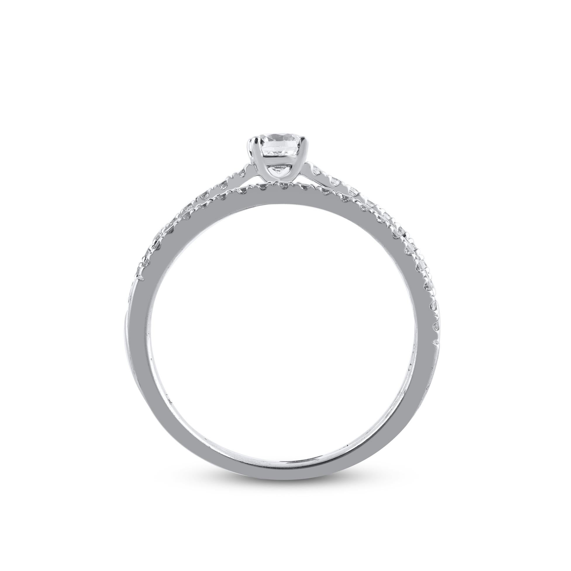 Taglio brillante TJD 0,50 Carati Diamante Taglio Brilliante 14 Karati Set di anelli da sposa in oro bianco in vendita