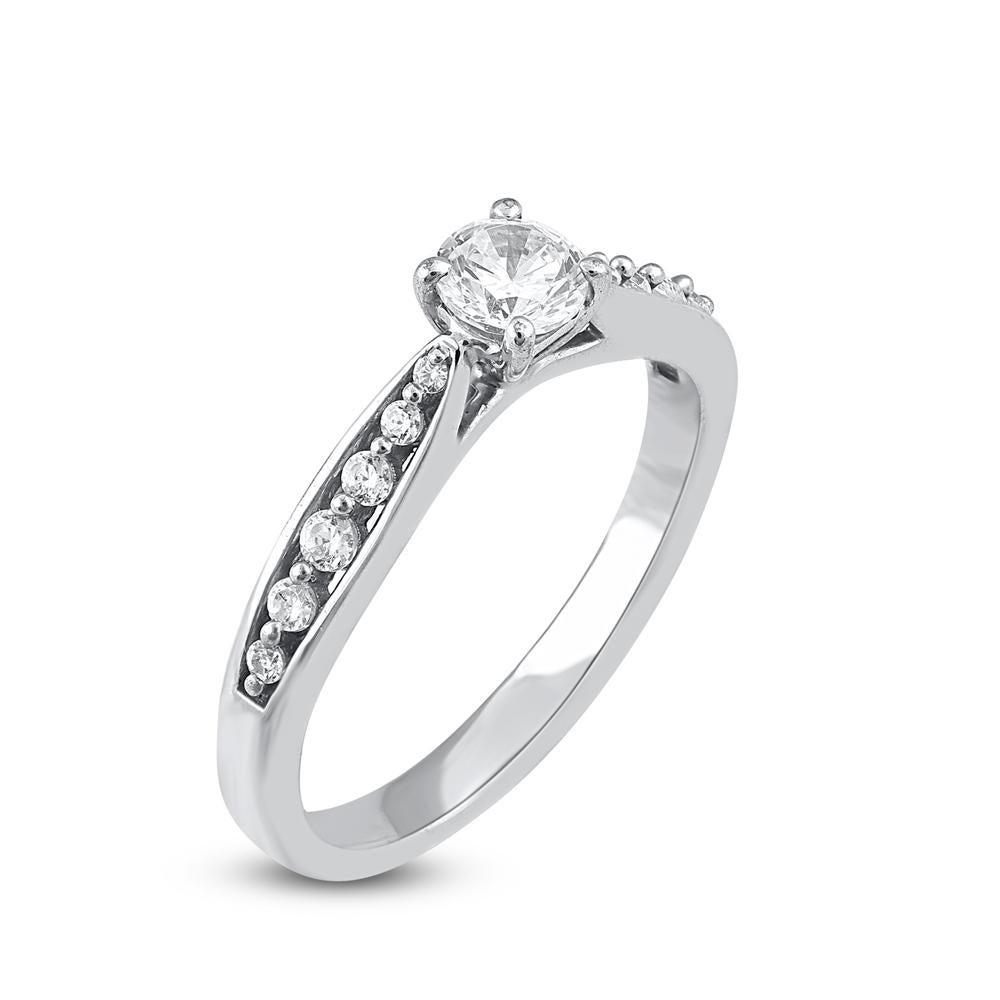 Contemporain TJD Bague de fiançailles en or blanc 14 carats diamant taille brillant 0,50 carat en vente