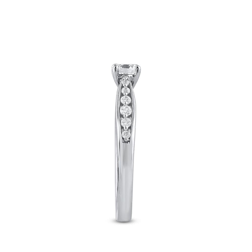 Taille brillant TJD Bague de fiançailles en or blanc 14 carats diamant taille brillant 0,50 carat en vente
