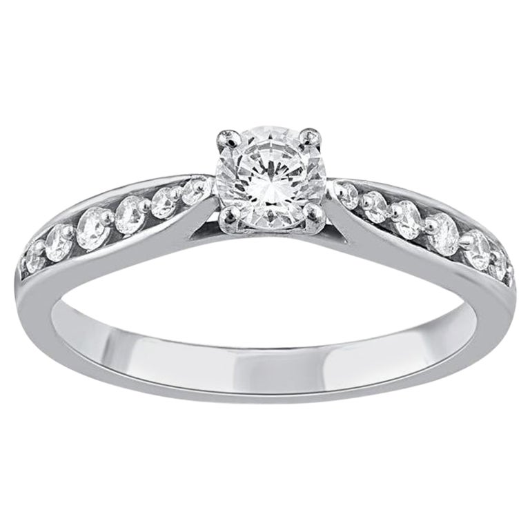 TJD 0.50 Carat Brilliant Cut Diamond 14 Karat White Gold Engagement Ring