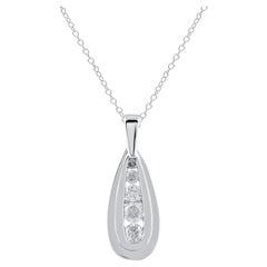 TJD 0.50 Carat Brilliant Cut Diamond 14 Karat White Gold Teardrop Pendant