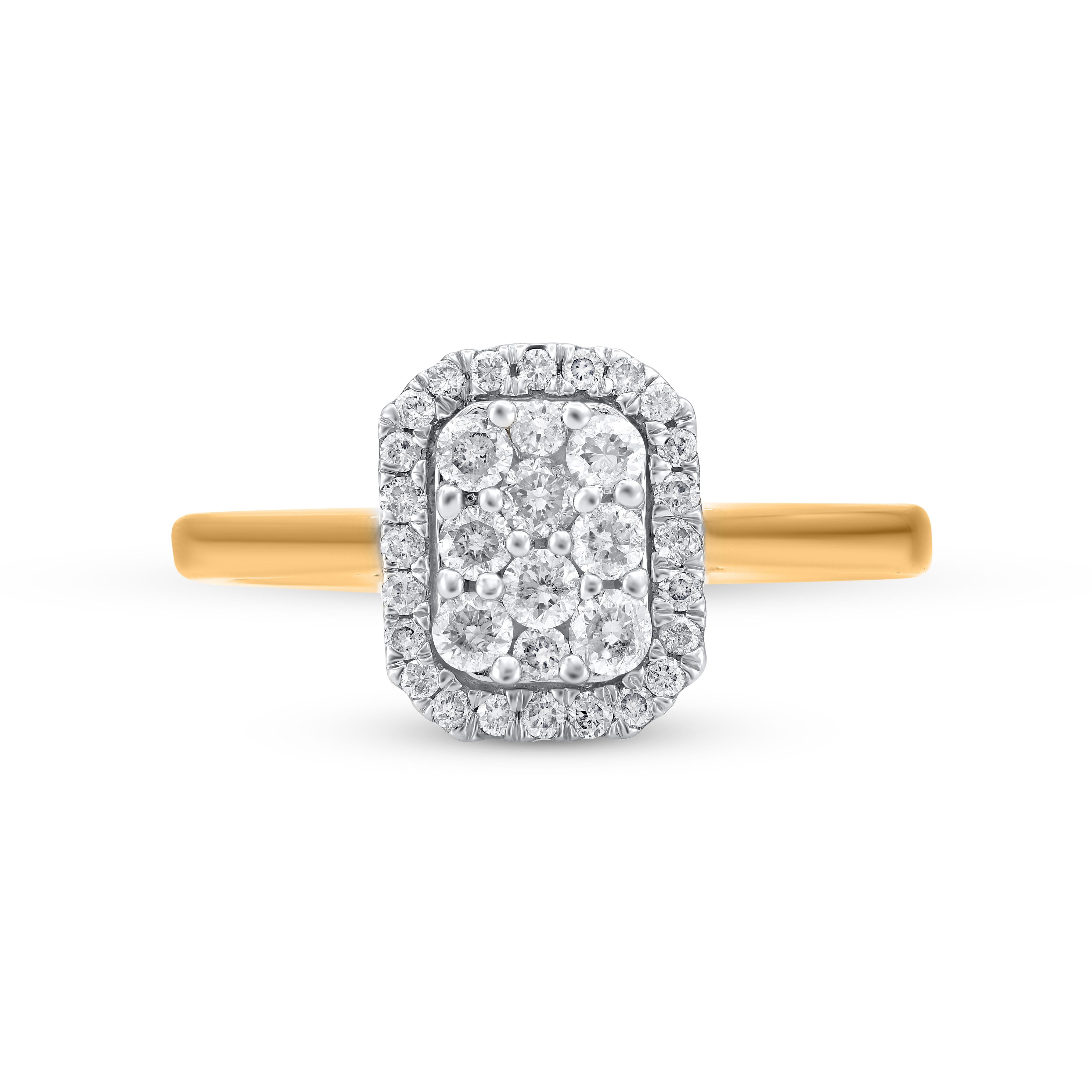 Contemporary TJD 0.50 Carat Brilliant Cut Diamond 14 Karat Yellow Gold Halo Engagement Ring For Sale
