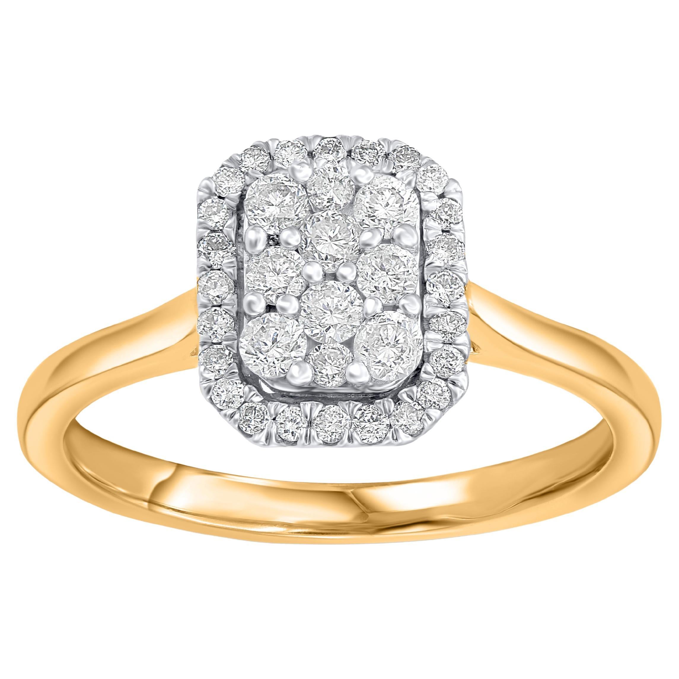 TJD 0.50 Carat Brilliant Cut Diamond 14 Karat Yellow Gold Halo Engagement Ring For Sale