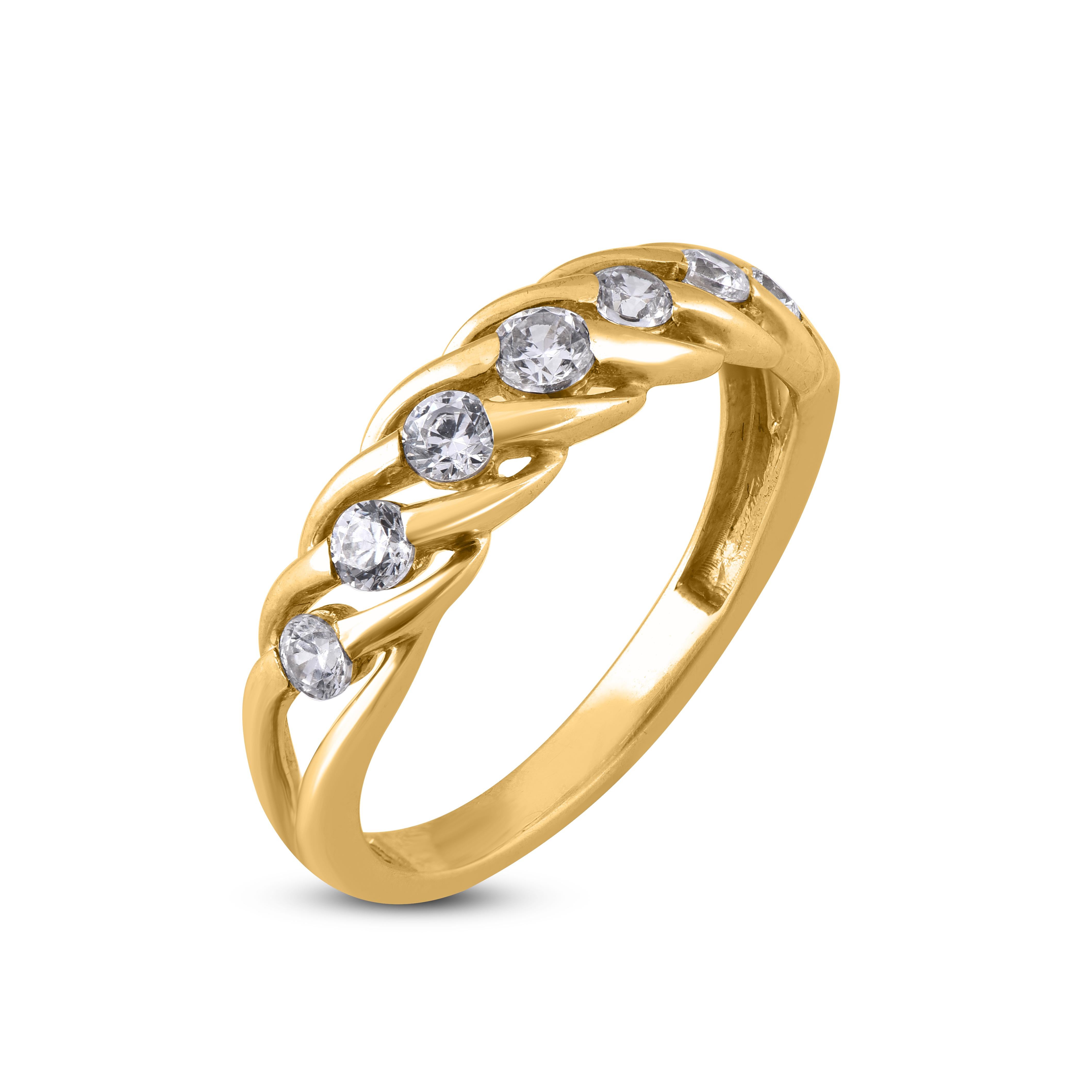 Contemporary TJD 0.50 Carat Brilliant Cut Diamond 14 Karat Yellow Gold Seven Stone Band Ring For Sale