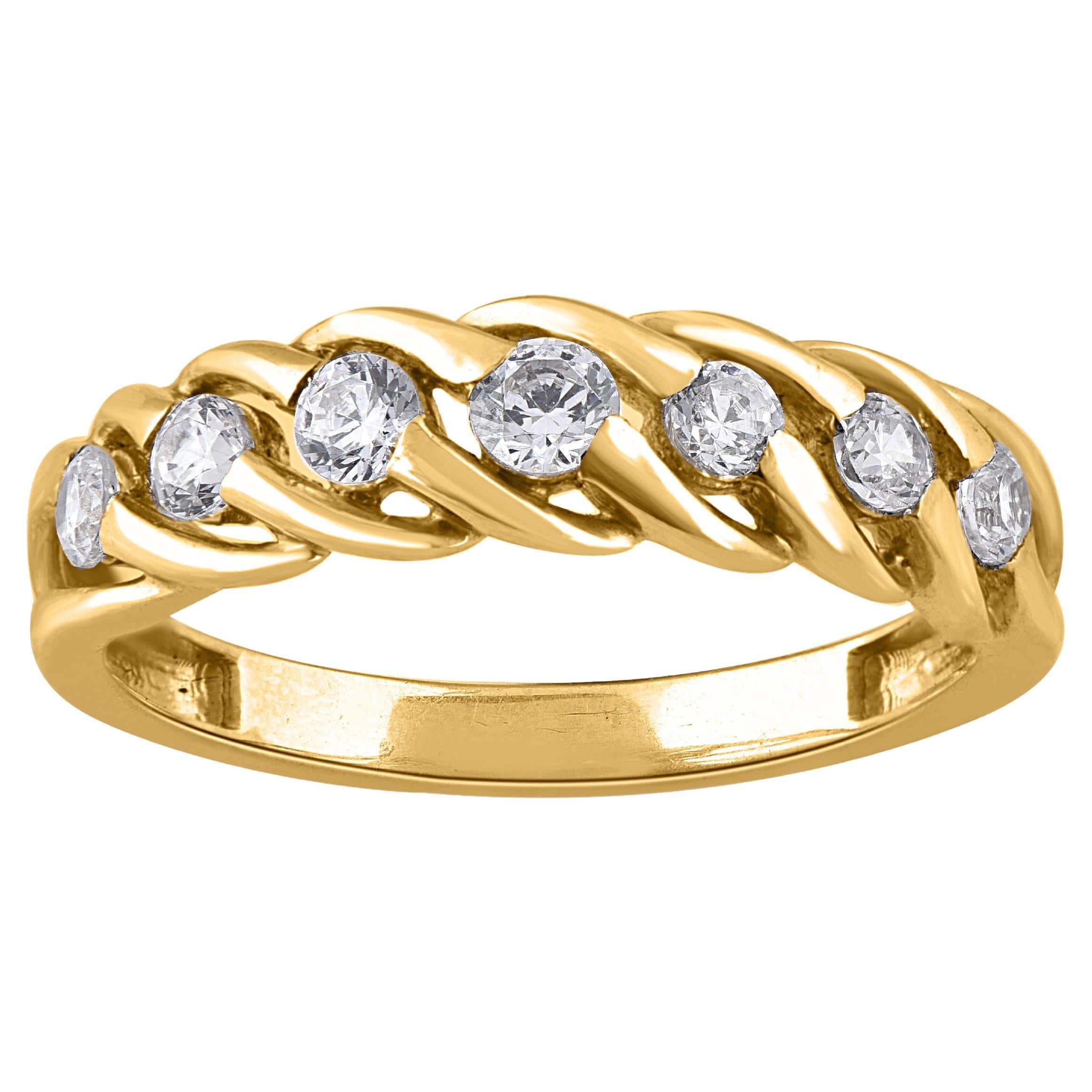 TJD 0.50 Carat Brilliant Cut Diamond 14 Karat Yellow Gold Seven Stone Band Ring For Sale