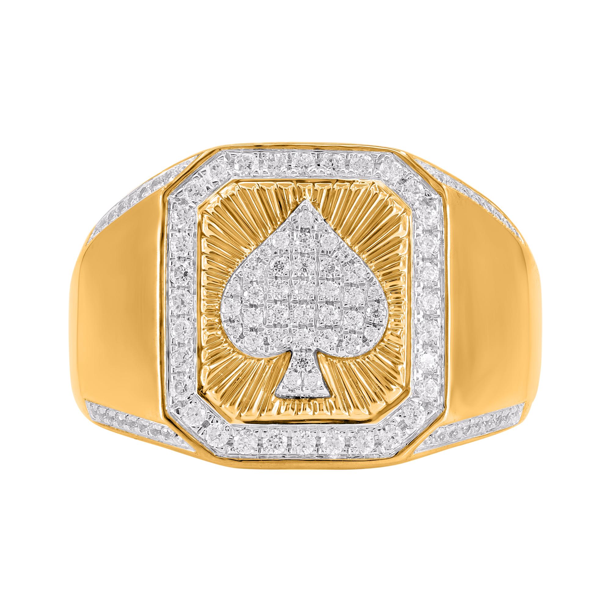Art Deco TJD 0.50 Carat Brilliant Cut Diamond 14 Karat Yellow Gold Spade Suit Ring For Sale