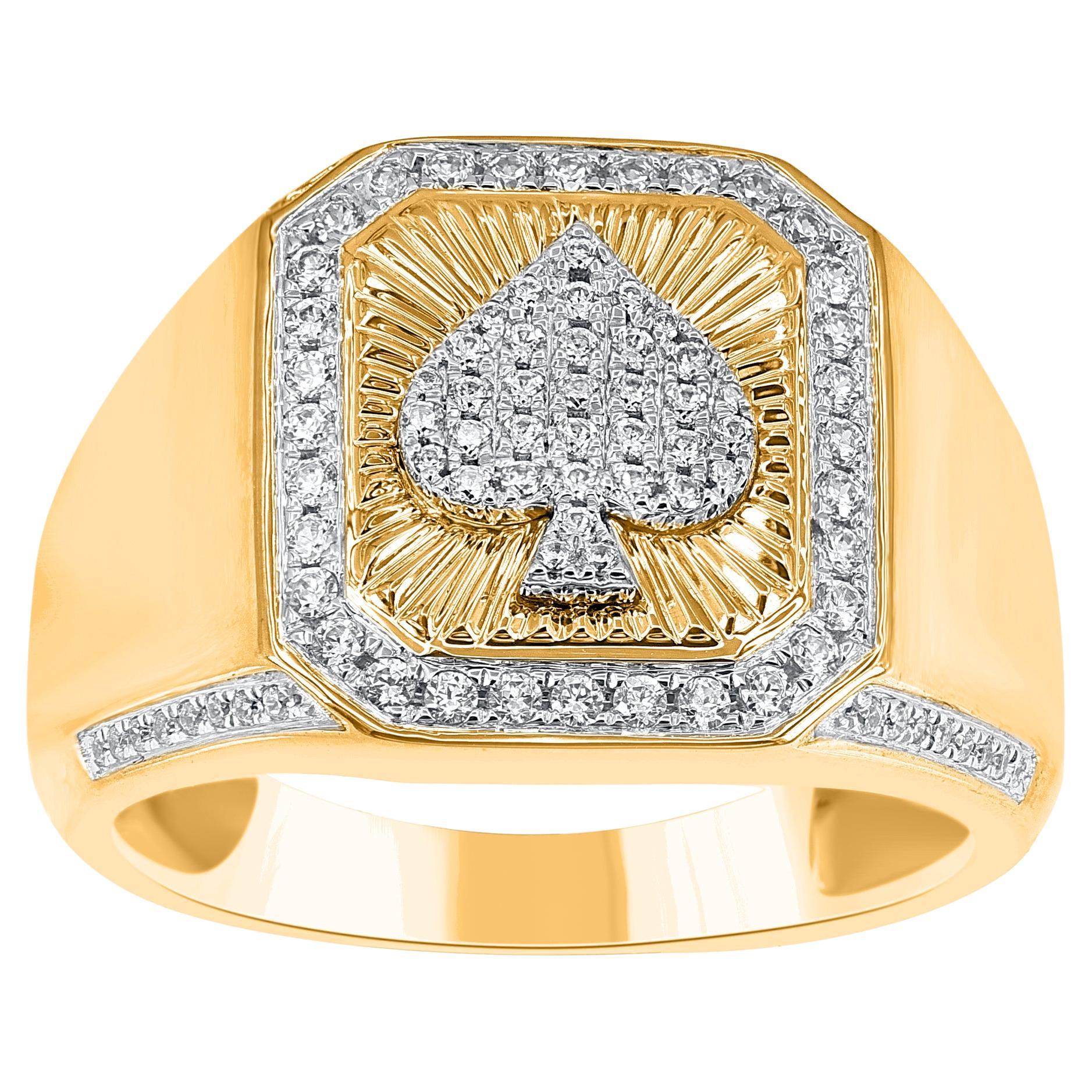 TJD 0.50 Carat Brilliant Cut Diamond 14 Karat Yellow Gold Spade Suit Ring For Sale