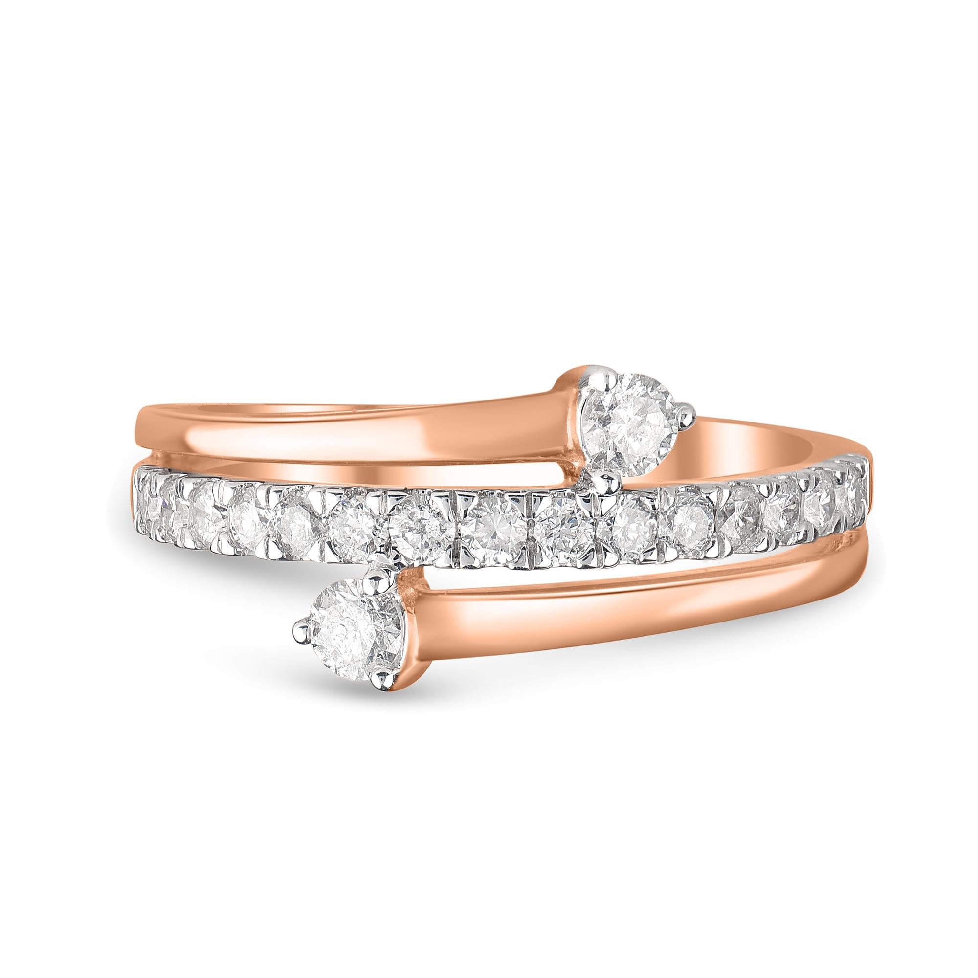 Modern TJD 0.50 Carat Brilliant Cut Diamond 14Karat Rose Gold Bypass Fashion Ring For Sale