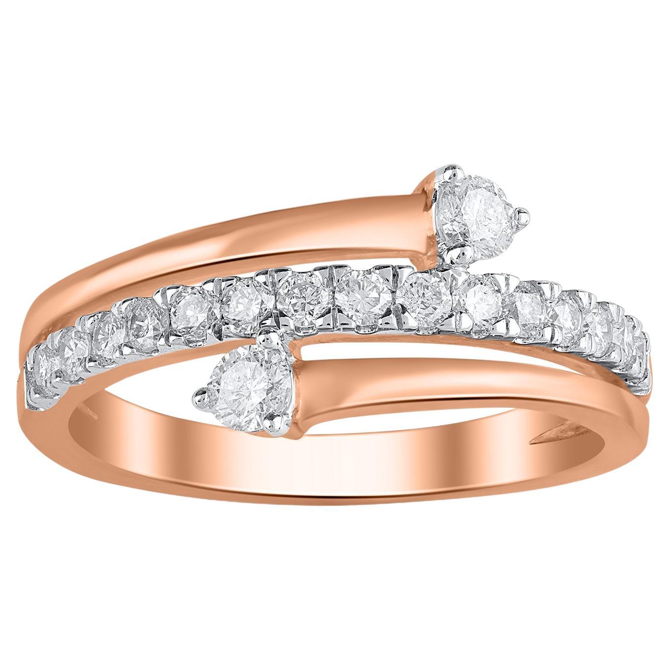TJD 0.50 Carat Brilliant Cut Diamond 14Karat Rose Gold Bypass Fashion Ring For Sale