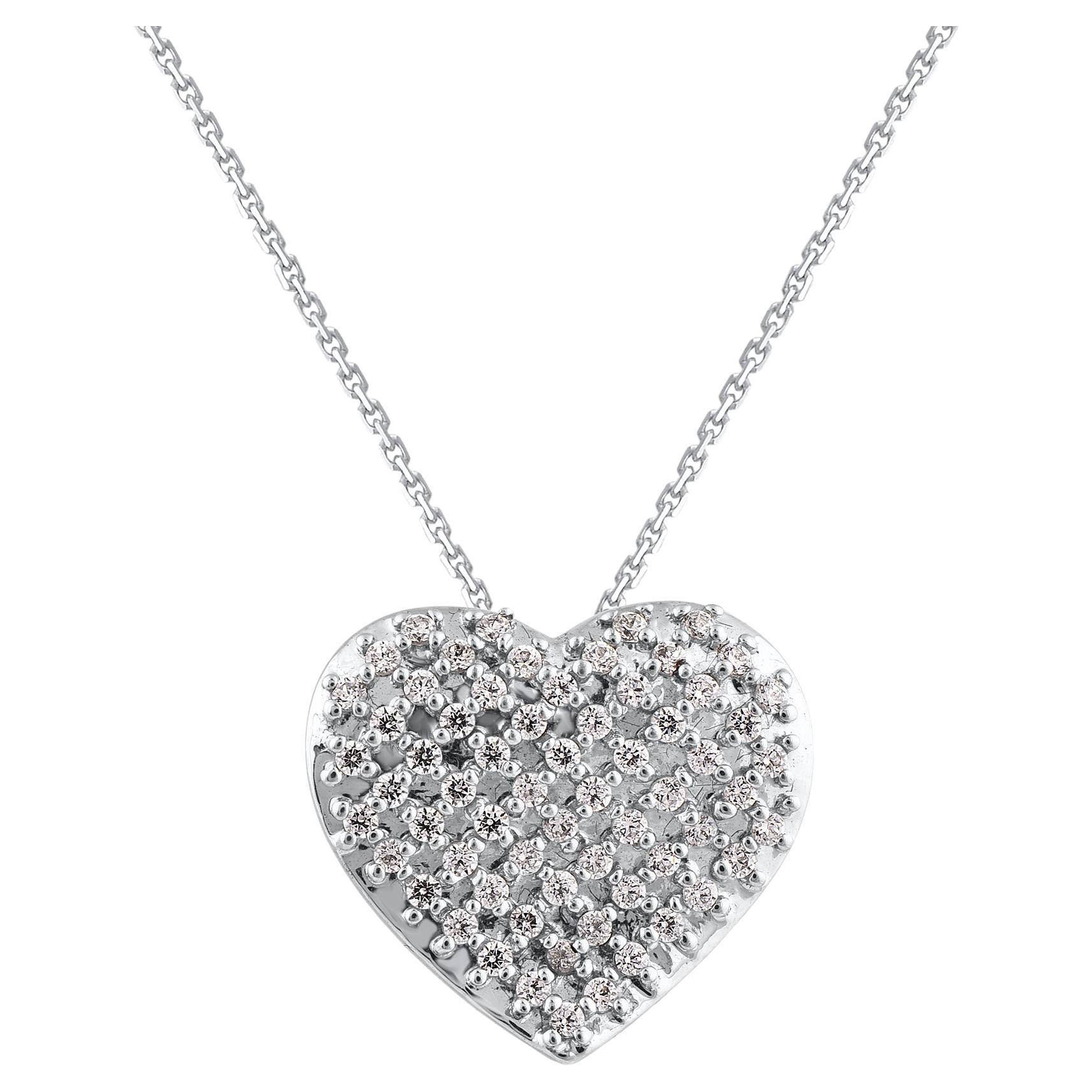 TJD 0.50 Carat Brilliant cut Diamond 14KT Gold Lattice Heart Pendant Necklace