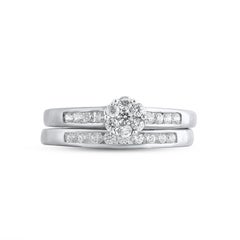 TJD 0.50 Carat Brilliante Cut Diamond 14KT White Gold Wedding Bridal Ring Set