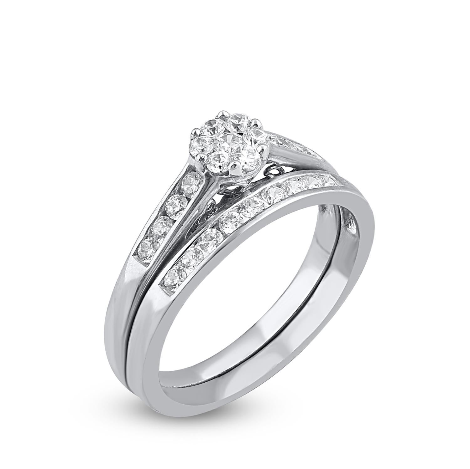 Modern TJD 0.50 Carat Brilliant Cut Diamond 14KT White Gold Wedding Bridal Ring Set For Sale