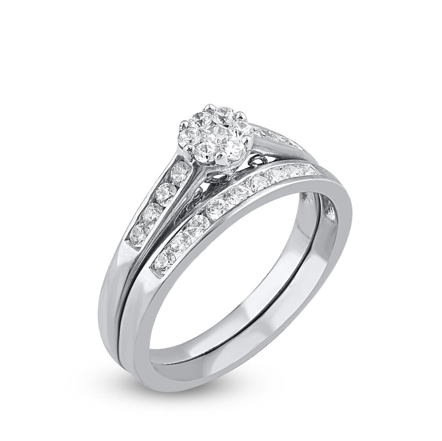 TJD 0.50 Quilates Diamante talla brillante Oro blanco 14KT Juego de alianza de boda Moderno en venta