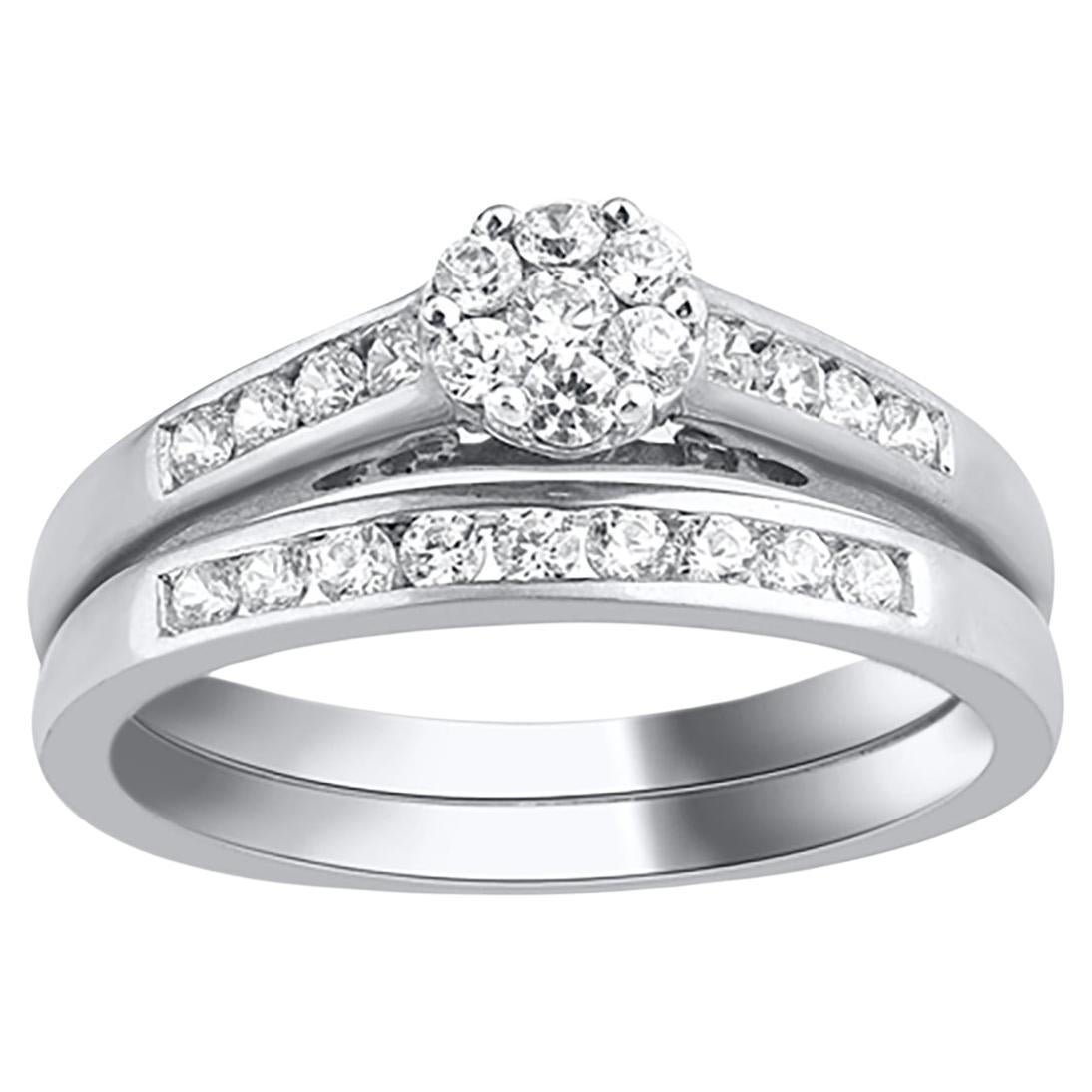 TJD 0.50 Carat Brilliant Cut Diamond 14KT White Gold Wedding Bridal Ring Set
