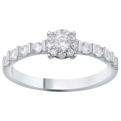 TJD Bague de fiançailles classique en or blanc 18 carats avec halo de diamants ronds de 0,50 carat