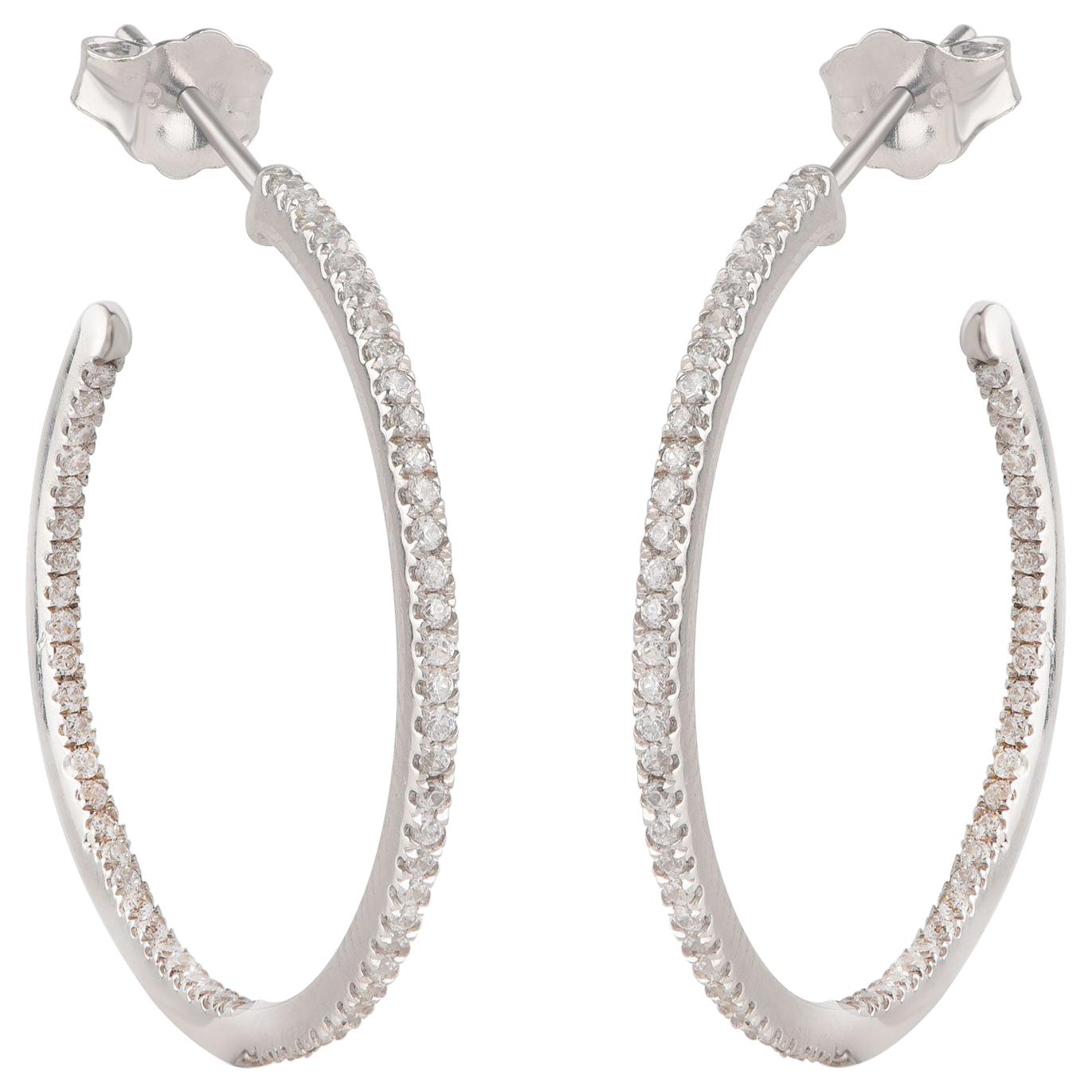 TJD 0.50 Carat Inside Outside Diamond 18 Karat White Gold Classic Hoop Earrings For Sale