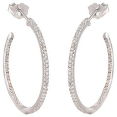 TJD 0.50 Carat Inside Outside Diamond 18 Karat White Gold Classic Hoop Earrings