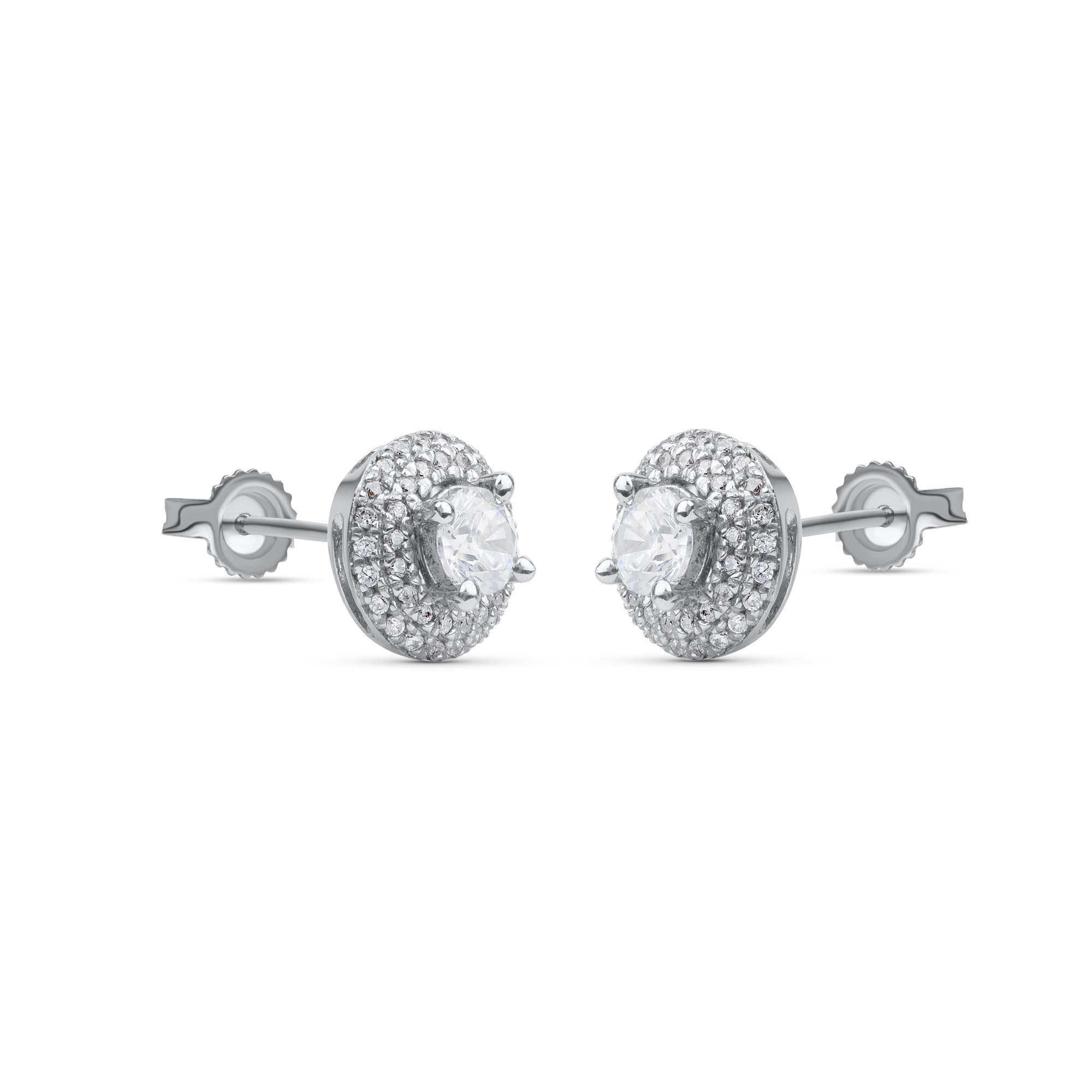 Contemporary TJD 0.50 Carat Natural Diamond 18 Karat White Gold Dazzling Double Halo Earrings For Sale
