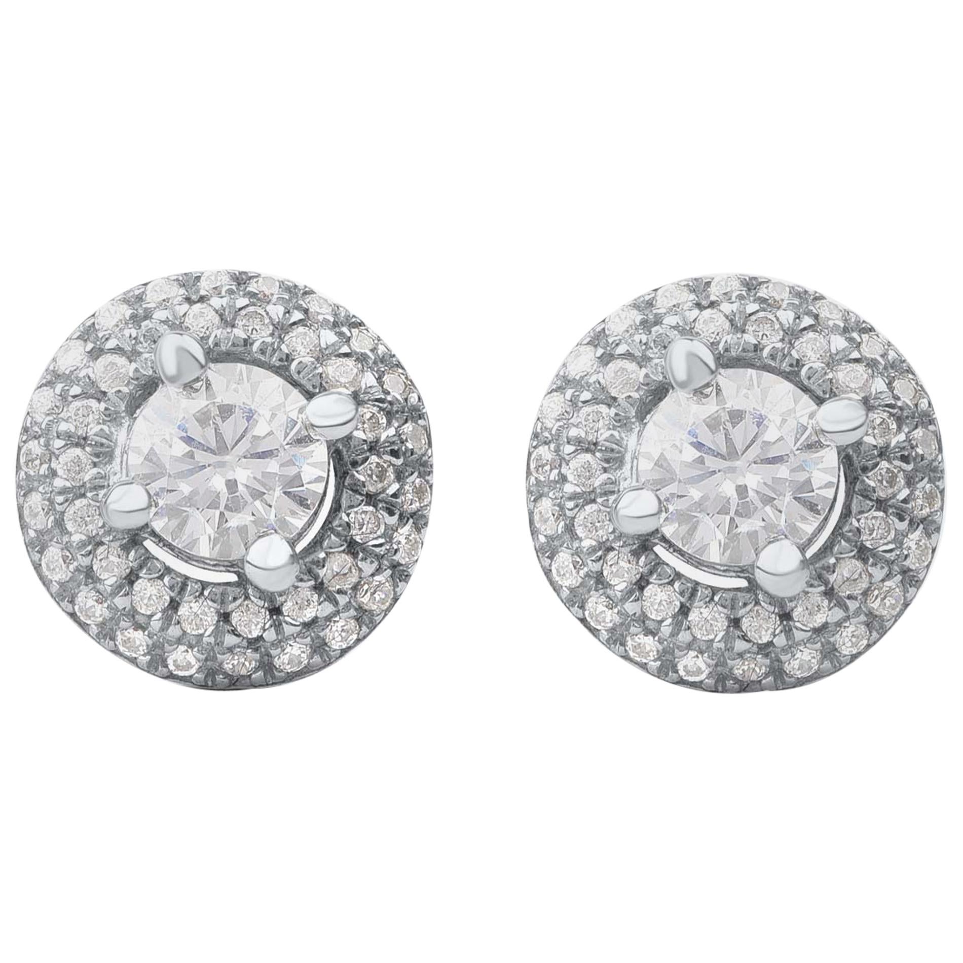 TJD 0.50 Carat Natural Diamond 18 Karat White Gold Dazzling Double Halo Earrings For Sale