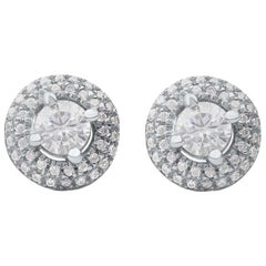 TJD 0.50 Carat Natural Diamond 18 Karat White Gold Dazzling Double Halo Earrings