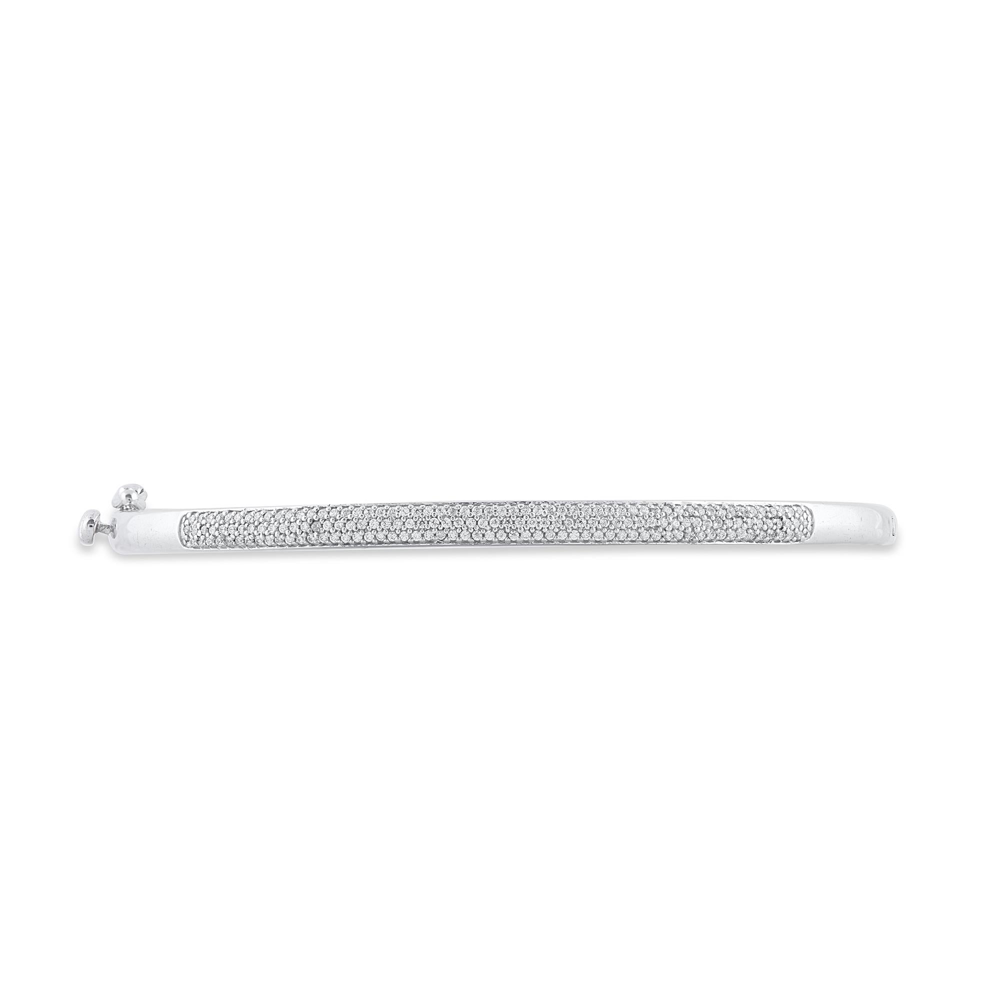 Contemporary TJD 0.50 Carat Brilliant Cut Diamond 18K White Gold Pave Set Designer Bangle For Sale